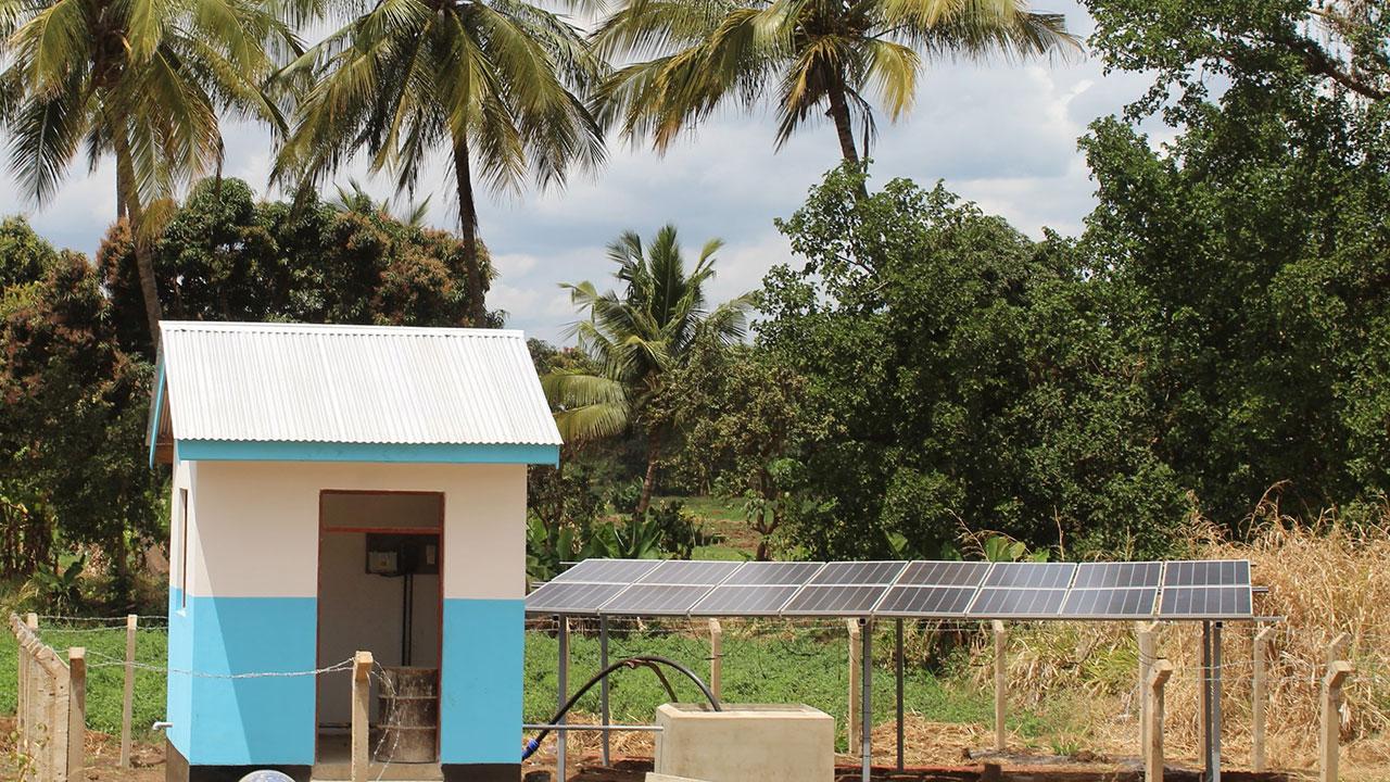 Construction underway at one of WARIDI’s solar pumped water schemes in Tanzania