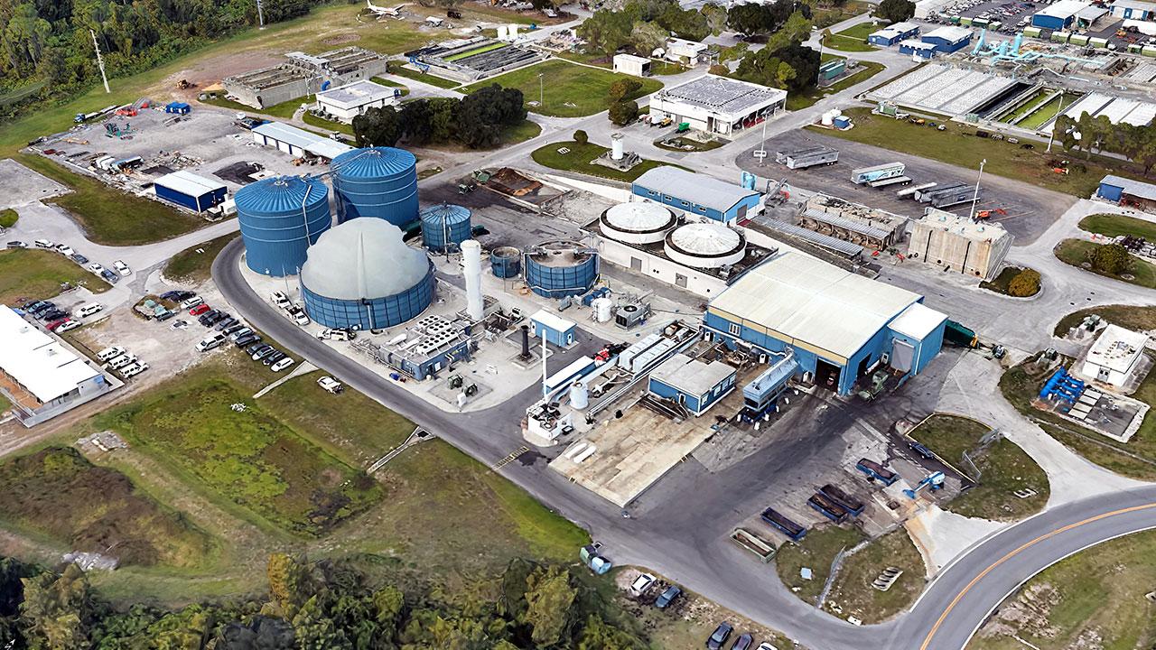Aerial view of the Harvest Power Industrial Wastewater Treatment Plant in Orlando, Florida