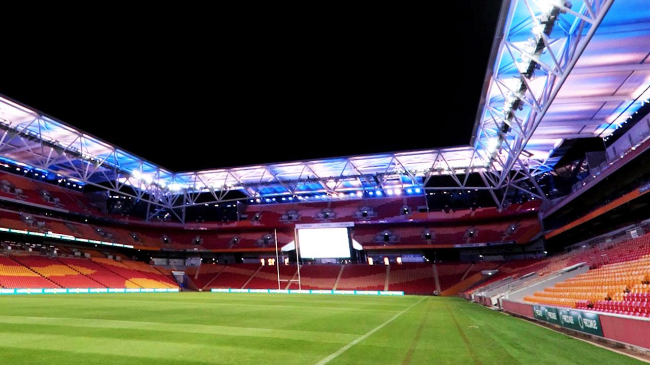 Rectangular stadium at night